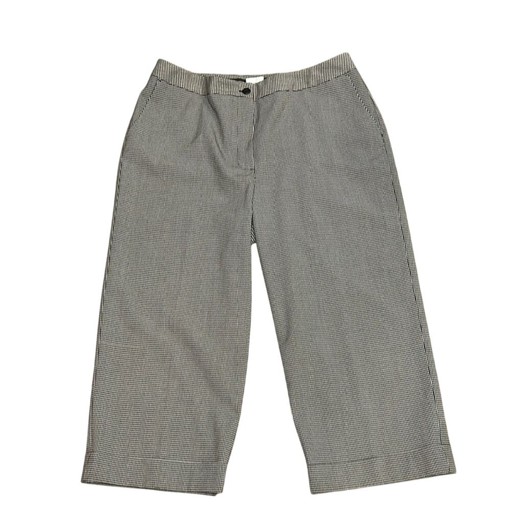 Chico's Black White Gingham Houndstooth Wide Leg Pants Capris Career Size 2/12